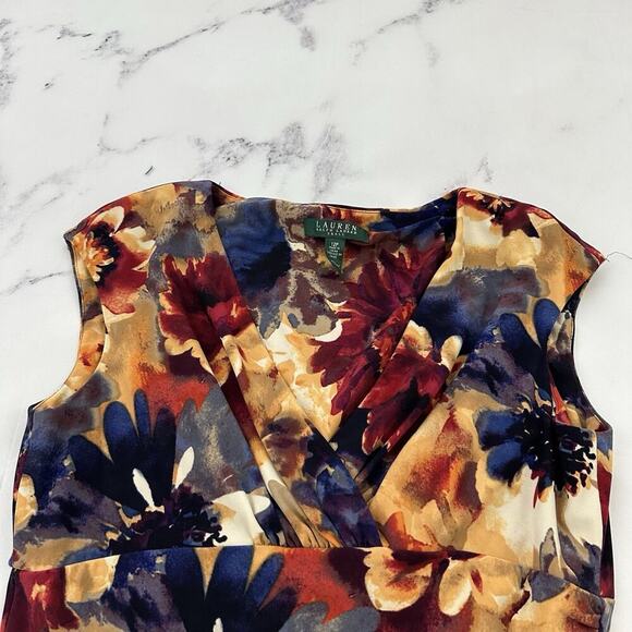 Lauren Ralph Lauren Draped Sheath Dress Size 12 Petite Yellow Blue Floral - Picture 2 of 9
